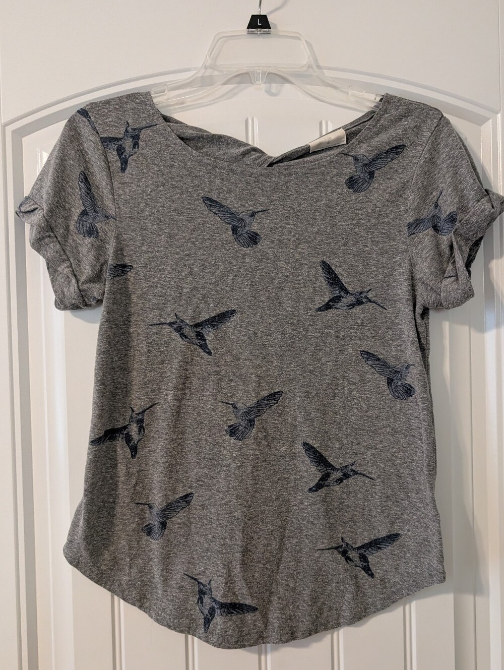 Small T.La Gray Hummingbird Print Twist Back Tee